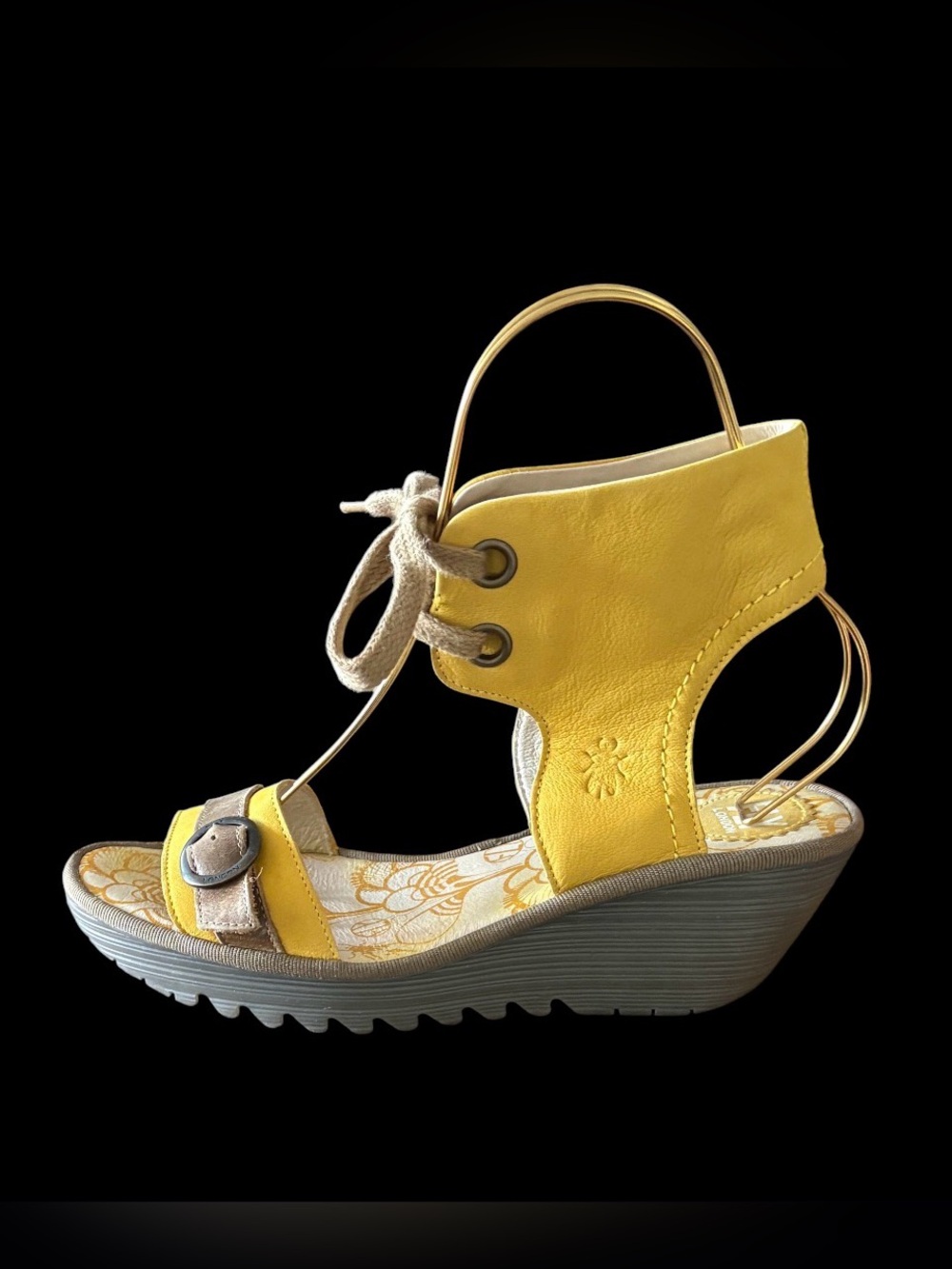 🪰FLY LONDON Yaje Yellow Platform Wedge Sandle Sz 41/10 - Picture 2 of 13